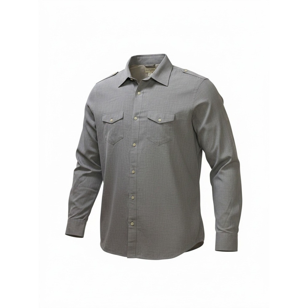 Banana Republic Mens XXL Blue Micro Check Button Down Shirt Epaulets Fall 09